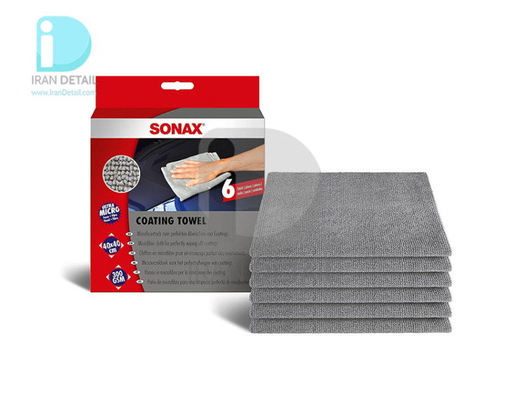 كیت شش عددی حوله مایكروفایبر مخصوص اجرای سرامیك سوناكس مدل Sonax Coating Towel 40*40